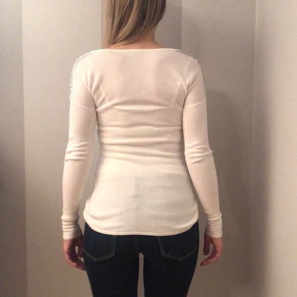 EXPRESS White Classy Rhinestone Long Top - Picture 3 of 7